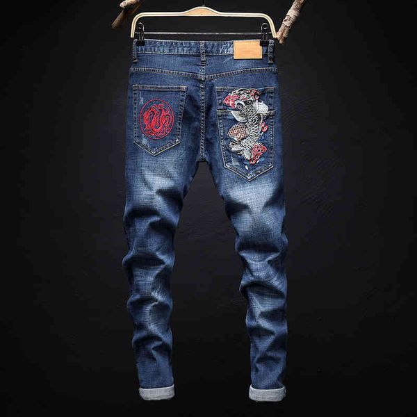 men's jeans design style small straight elastic jeans, offspring embroidery carp slim pants 7720 wc93, Blue
men's jeans design style small straight elastic jeans, offspring embroidery carp slim pants 7720 wc93, Blue