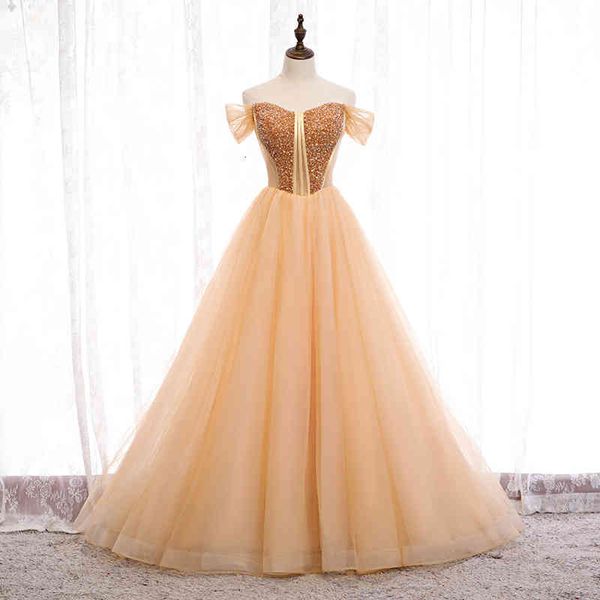 ball gown wedding dresses banquet dress off shoulder long style slim usually can wear party in summer, White
ball gown wedding dresses banquet dress off shoulder long style slim usually can wear party in summer, White