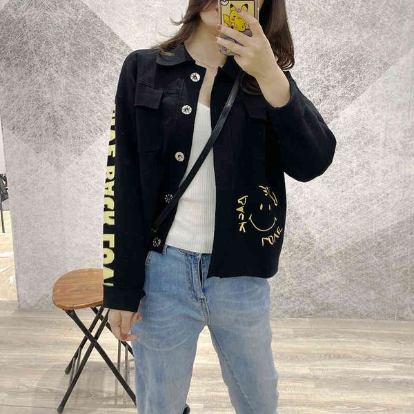 women's knits & tees s family's black short cardigan coat in spring and summer of 20 women's fashion smiling face embroidery, White
women's knits & tees s family's black short cardigan coat in spring and summer of 20 women's fashion smiling face embroidery, White