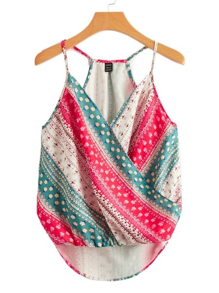 ditsy floral overlap collar curved hem cami i7va#, White