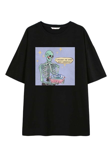 romwe x stardust salvage slogan skull graphic drop shoulder tee l0r1#, White