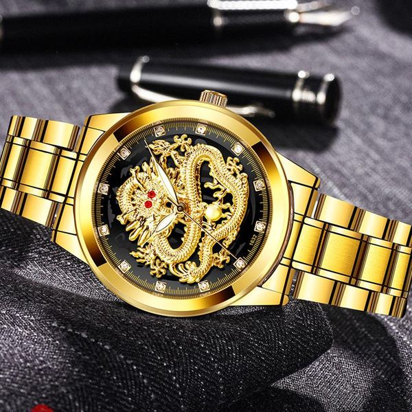 luxury embossed gold dragon watch mens full steel waterproof diamond ruby fashion casual japan quartz clock, Slivery;brown
luxury embossed gold dragon watch mens full steel waterproof diamond ruby fashion casual japan quartz clock, Slivery;brown