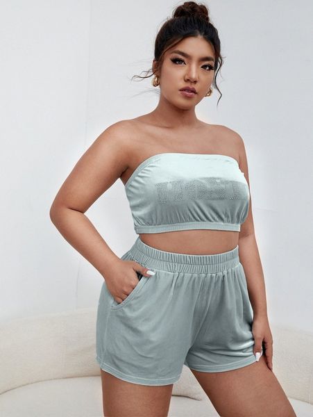 plus rhinestone letter pattern velvet tube & shorts pj set w73q#, Black;white
plus rhinestone letter pattern velvet tube & shorts pj set w73q#, Black;white