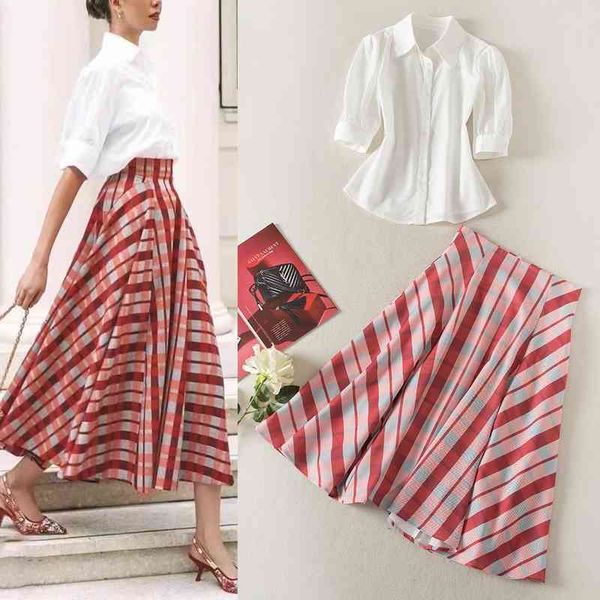 women's two piece pants spring and summer celebrity women's suit bubble sleeve short shirt plaid large skirt two piece set, White
women's two piece pants spring and summer celebrity women's suit bubble sleeve short shirt plaid large skirt two piece set, White