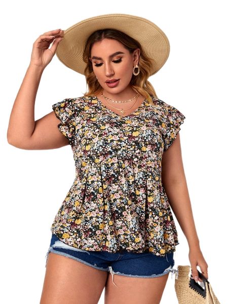 plus ditsy floral flutter sleeve peplum blouse n9fw#, Black
plus ditsy floral flutter sleeve peplum blouse n9fw#, Black