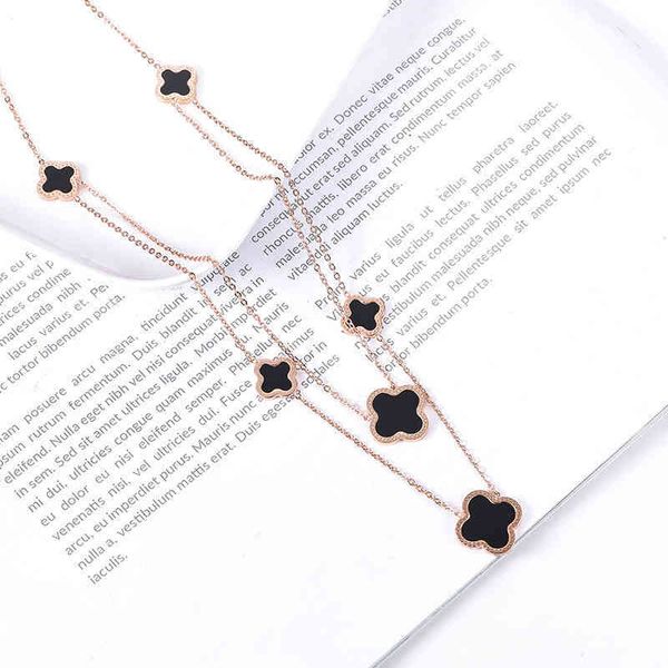 double layer chain new titanium steel necklace female korean popular clover 18k rose gold non fading net red, Silver
double layer chain new titanium steel necklace female korean popular clover 18k rose gold non fading net red, Silver