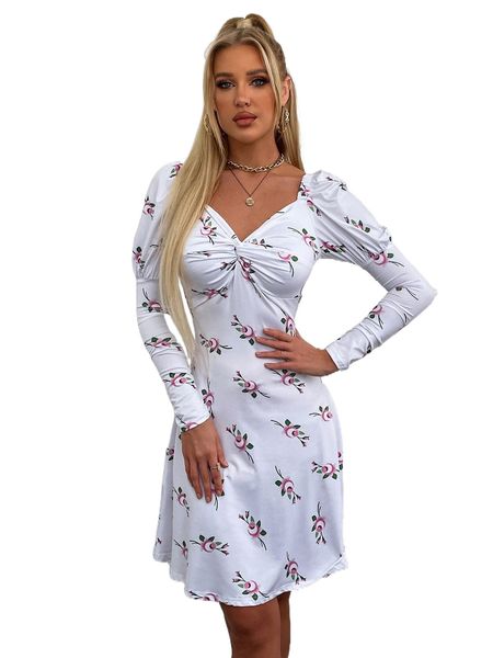 parthea floral print gigot sleeve twist front dress j3zk#, Black;gray
parthea floral print gigot sleeve twist front dress j3zk#, Black;gray