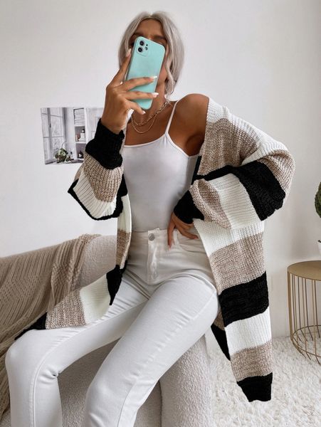 color block open front batwing sleeve longline cardigan y7yj#, White;black
color block open front batwing sleeve longline cardigan y7yj#, White;black