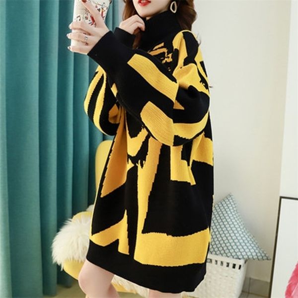 turtleneck women's mid-length thick autumn and winter ins loose korean sweater coat 201201, White;black
turtleneck women's mid-length thick autumn and winter ins loose korean sweater coat 201201, White;black