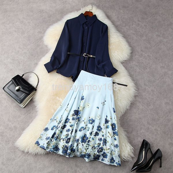 women's two piece pants spring / summer women's blue drape loose and simple shirt + high waist printed skirt suit 11995, White
women's two piece pants spring / summer women's blue drape loose and simple shirt + high waist printed skirt suit 11995, White