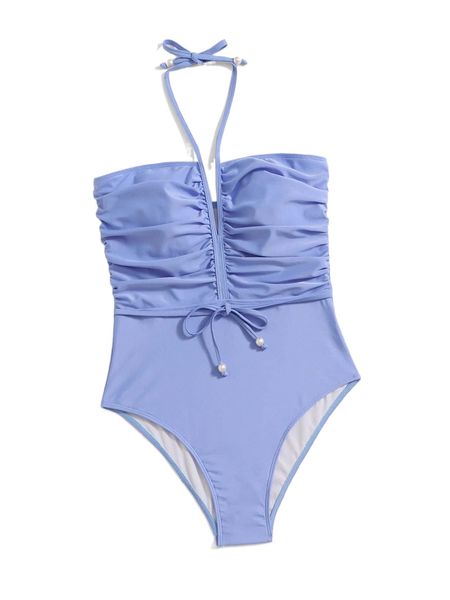 plus knot front halter one piece swimsuit w5ko#, White;black