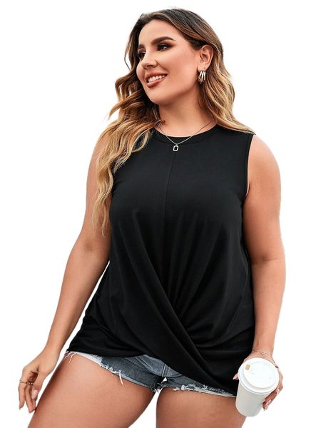 plus twist hem tank f8rb#, Black
plus twist hem tank f8rb#, Black