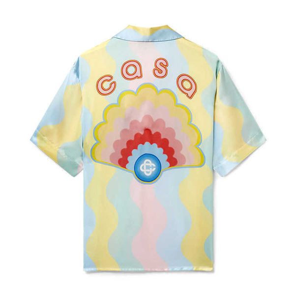22ss cream shell rainbow casablanca dream silk couple hawaiian short sleeve shirt, White;black
22ss cream shell rainbow casablanca dream silk couple hawaiian short sleeve shirt, White;black