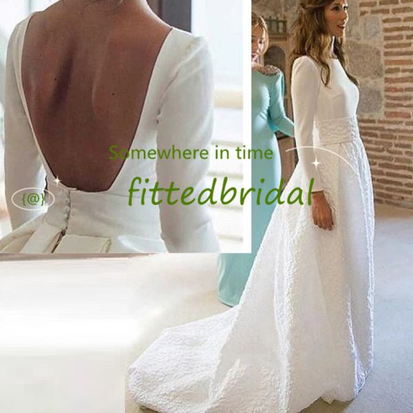 latest backless satin wedding dresses long sleeves sweep train garden beach bridal gowns lace a line, White
latest backless satin wedding dresses long sleeves sweep train garden beach bridal gowns lace a line, White