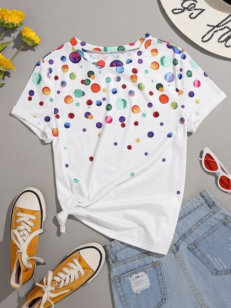 plus polka dot tee r7i2#, Black