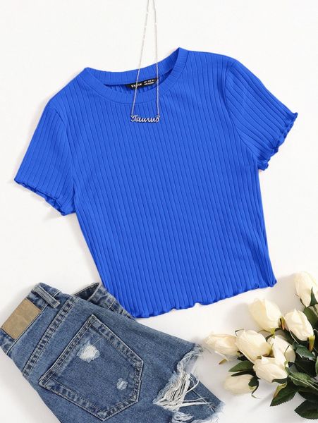 solid lettuce trim rib-knit tee r7tl#, White
solid lettuce trim rib-knit tee r7tl#, White