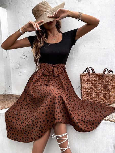 dalmatian print belted dress u9xb#, Black;gray