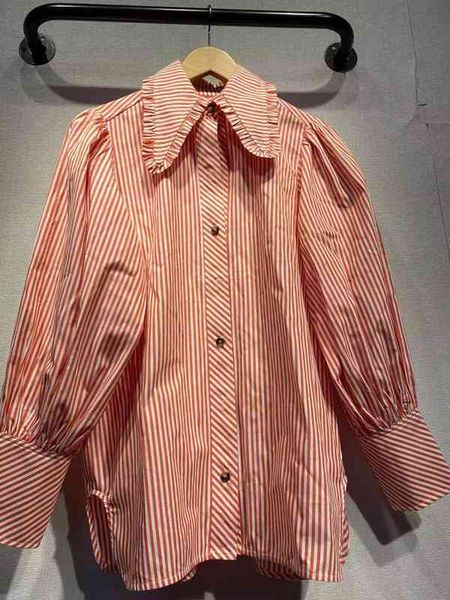 women's blouses shirts legal family ga orange red stripe printed lapel bubble sleeve cotton shirt, White