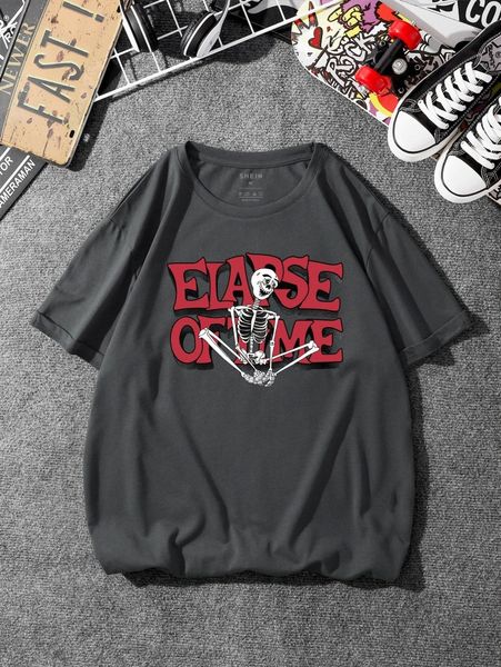 men skull & slogan graphic tee z7kb#, White;black