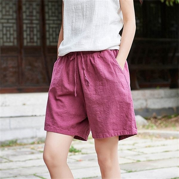 johnature new style casual cotton linen drawstring women shorts 2020 summer solid color wide leg shorts fashion women trouser t200701, White;black
johnature new style casual cotton linen drawstring women shorts 2020 summer solid color wide leg shorts fashion women trouser t200701, White;black