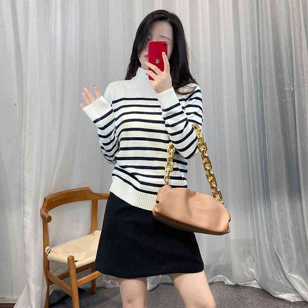 women's sweaters autumn and winter french family half high collar button stripe wool sweater on the shoulder women's versatile l, White;black
women's sweaters autumn and winter french family half high collar button stripe wool sweater on the shoulder women's versatile l, White;black