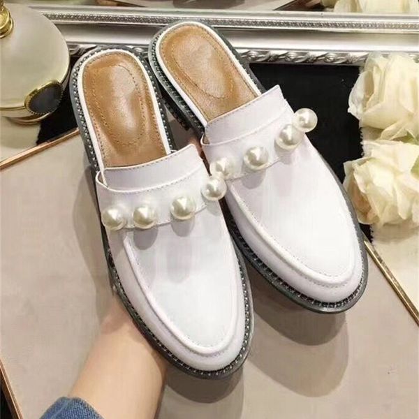 dress shoes spring layer cowhide square heel low baotou fashion slippers pearl chain versatile women's shoes 02mx, Black
dress shoes spring layer cowhide square heel low baotou fashion slippers pearl chain versatile women's shoes 02mx, Black