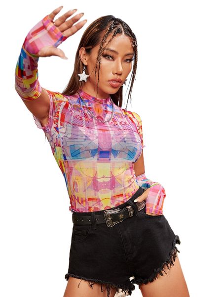 x graphic havoc allover print lettuce trim mesh & arm sleeves without bra e8tp#, White
x graphic havoc allover print lettuce trim mesh & arm sleeves without bra e8tp#, White