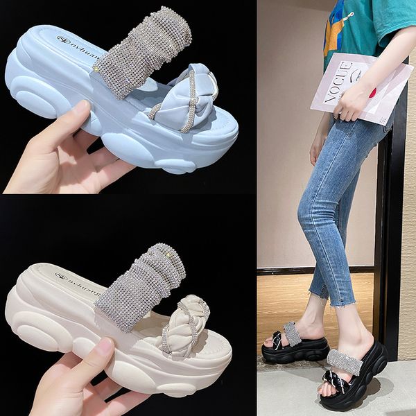 women's summer outer wear fashion heightening rhinestone one word slippers classic luxury thick bottom slippers designer ladies open-to, Black
women's summer outer wear fashion heightening rhinestone one word slippers classic luxury thick bottom slippers designer ladies open-to, Black