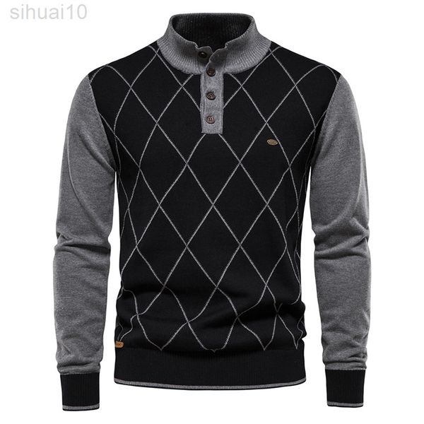 men knitted sweater patchwork stand collar button long sleeve male sweater winter fashion casual sweater for men clothing l220801, White;black
men knitted sweater patchwork stand collar button long sleeve male sweater winter fashion casual sweater for men clothing l220801, White;black