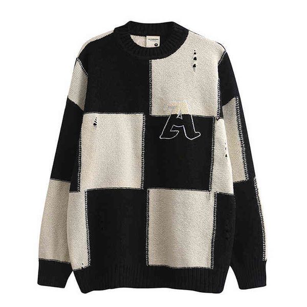 knitted sweater mens harajuku plaid letter embroidery oversized sweater casual ripped holes pullovers streetwear sweaters t220730, White;black
knitted sweater mens harajuku plaid letter embroidery oversized sweater casual ripped holes pullovers streetwear sweaters t220730, White;black