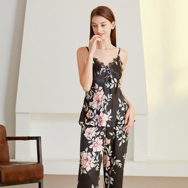 suspender printed sleepwears pajamas imitation silk pants home suit womens black two-piece, Black;red
suspender printed sleepwears pajamas imitation silk pants home suit womens black two-piece, Black;red