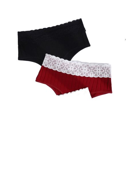 plus 3pack lace panel panty 897j#, Black;white