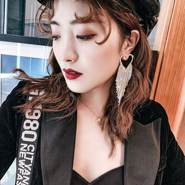 925 silver needle european and american splendid diamond tassel love heart earrings luxurious long eardrops internet celebrity personalized, Golden
925 silver needle european and american splendid diamond tassel love heart earrings luxurious long eardrops internet celebrity personalized, Golden