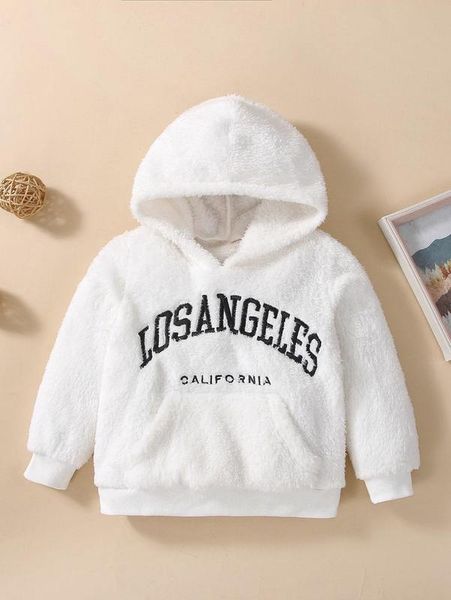 toddler boys letter embroidery teddy hoodie she, Black