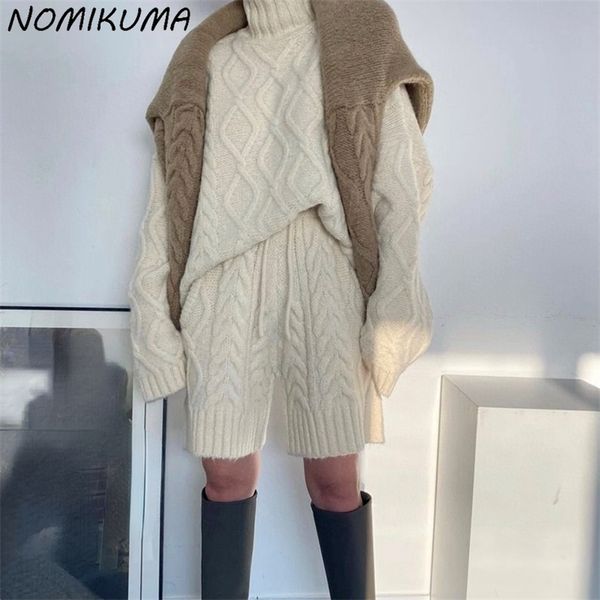 nomikuma korean twisted knitted short sets turtleneck long sleeve pullover sweater + lace up high waist short suits 6x538 220324, White
nomikuma korean twisted knitted short sets turtleneck long sleeve pullover sweater + lace up high waist short suits 6x538 220324, White
