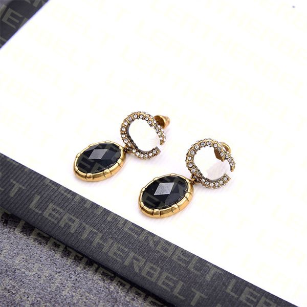 black diamond earrings chic letter ear stud charm party pendant earrings birthday gift for women, Golden
