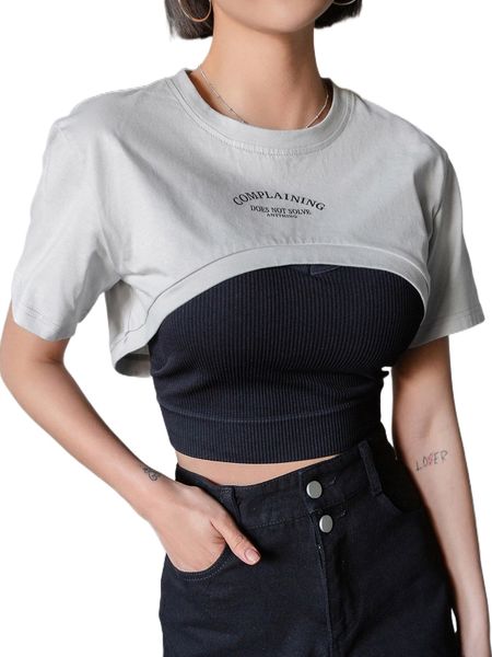 dazy 1pc letter print super crop q6q3#, White
dazy 1pc letter print super crop q6q3#, White