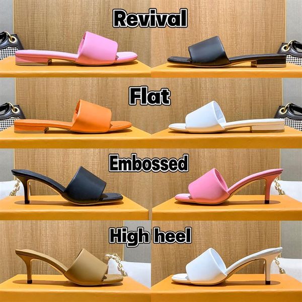 with box revival embossed flat mule designer slippers women slides high heels shoes white black pink orange khshoe''louise'&#
with box revival embossed flat mule designer slippers women slides high heels shoes white black pink orange khshoe''louise'&#