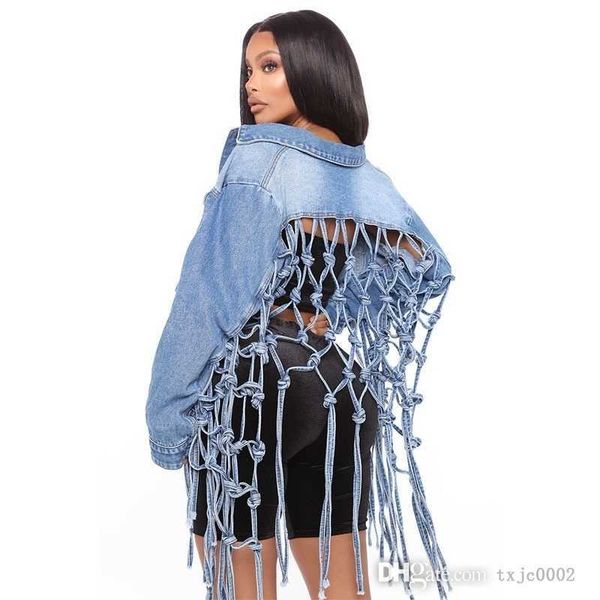 women designer denim jackets casual buttons back mesh tassel jacket spring autumn style jeans windbreaker coats, Black;brown
women designer denim jackets casual buttons back mesh tassel jacket spring autumn style jeans windbreaker coats, Black;brown