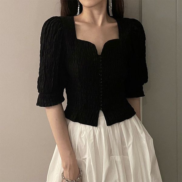 luxury ladies black v-neck short-sleeved women's t-shirt summer temperament advanced slim puff sleeve clavicle design sense retro frenc, White
luxury ladies black v-neck short-sleeved women's t-shirt summer temperament advanced slim puff sleeve clavicle design sense retro frenc, White