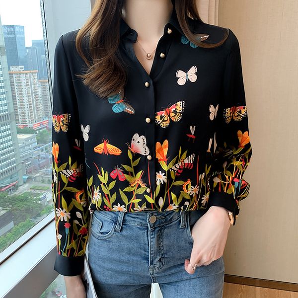 black butterfly print flower women shirts spring 2022 new loose long-sleeved shirt cover the stomach simple temperament, White
black butterfly print flower women shirts spring 2022 new loose long-sleeved shirt cover the stomach simple temperament, White