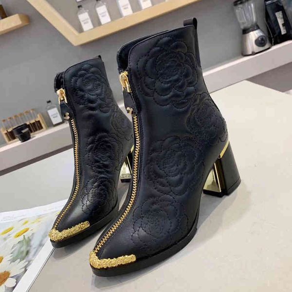 boots autumn and winter thick heels high front zipper women's short boots electric embroidered martin versatile shoes, Black
boots autumn and winter thick heels high front zipper women's short boots electric embroidered martin versatile shoes, Black