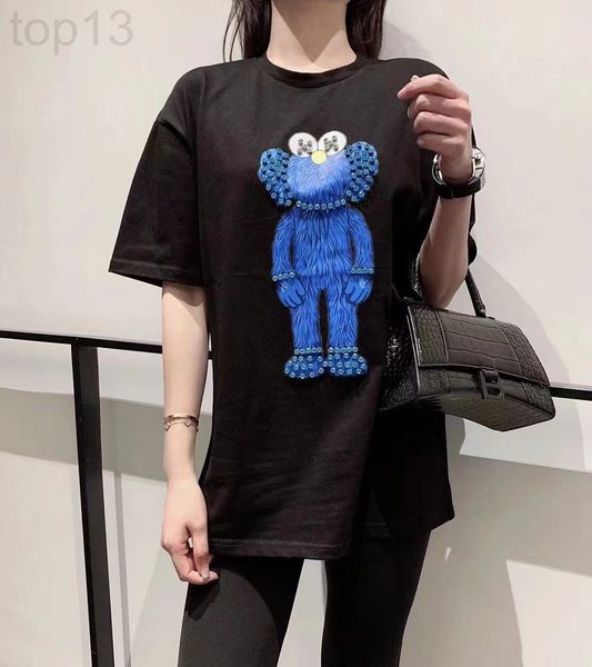 women's t-shirt designer chaopai 22 early spring new round neck versatile chaopai sesame street bear nail drill loose medium length t-s, White
women's t-shirt designer chaopai 22 early spring new round neck versatile chaopai sesame street bear nail drill loose medium length t-s, White