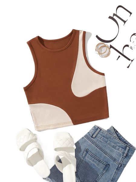 plus color block tank x8ze#, Black