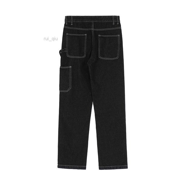 denim straight mens trousers loose embroidery oversized casual jeans pants, Blue