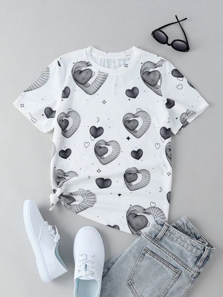 heart print tee y9qp#, White