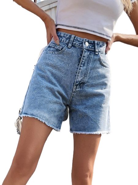 solid raw hem denim shorts s4rf#, White;black
solid raw hem denim shorts s4rf#, White;black