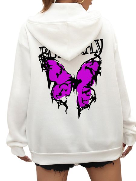 letter and butterfly print drop shoulder drawstring thermal lined hoodie 35tc#, Black
letter and butterfly print drop shoulder drawstring thermal lined hoodie 35tc#, Black