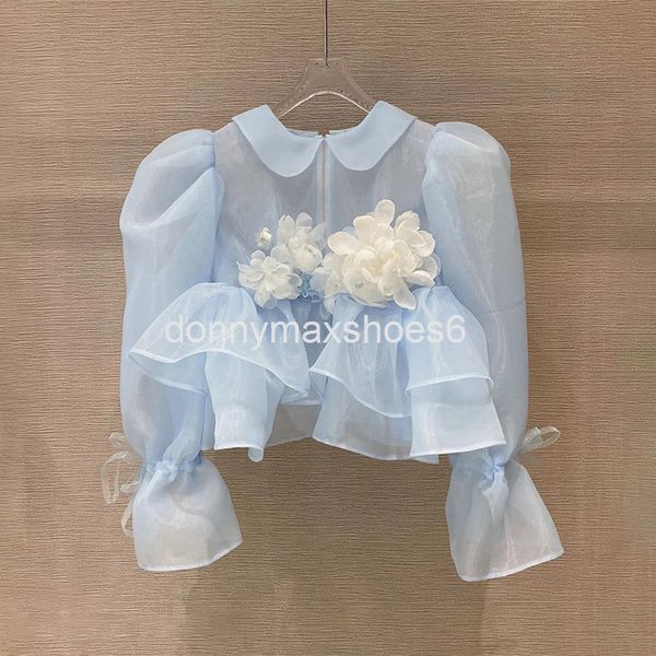 women's knits & tees special price organza mountain camellia ruffle shirt sweet perspective bubble sleeve blouse women, White
women's knits & tees special price organza mountain camellia ruffle shirt sweet perspective bubble sleeve blouse women, White