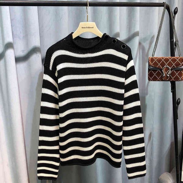 women's knits & tees spring festival special stripe long sleeved sweater cashmere warm contrast color shoulder button decoration lazy s, White
women's knits & tees spring festival special stripe long sleeved sweater cashmere warm contrast color shoulder button decoration lazy s, White